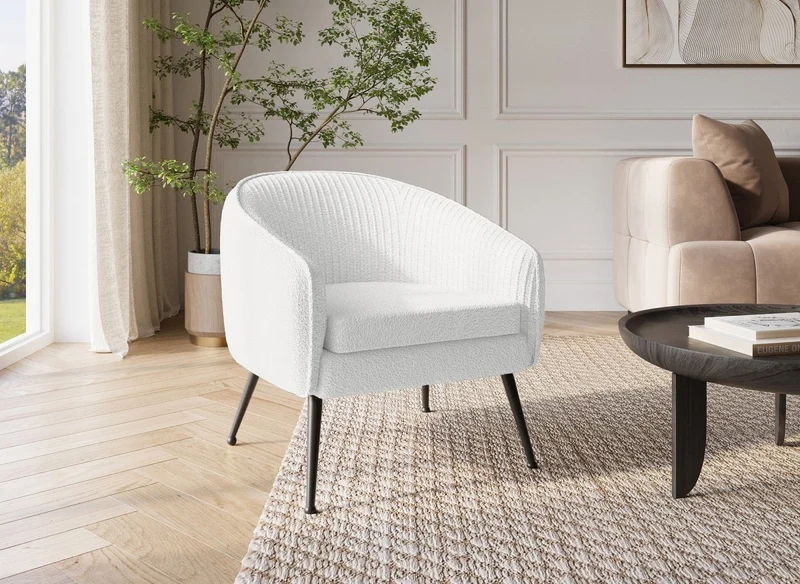 Sillón convertible de tela bouclé blanca TRECY