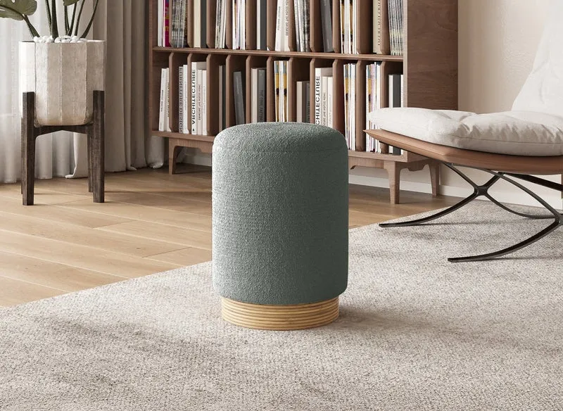 Puf y madera de tela con efecto piel de oveja gris TANY