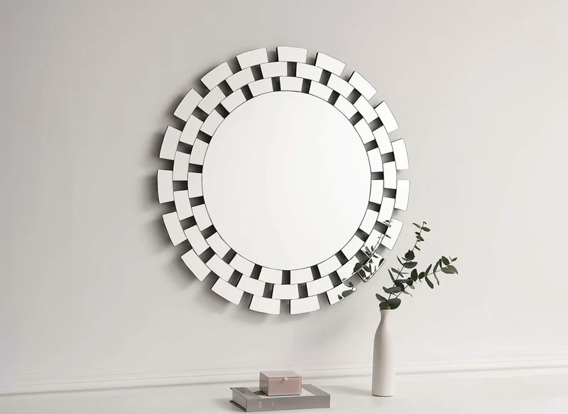 Espejo de pared redondo plateado ALBA de 90 cm