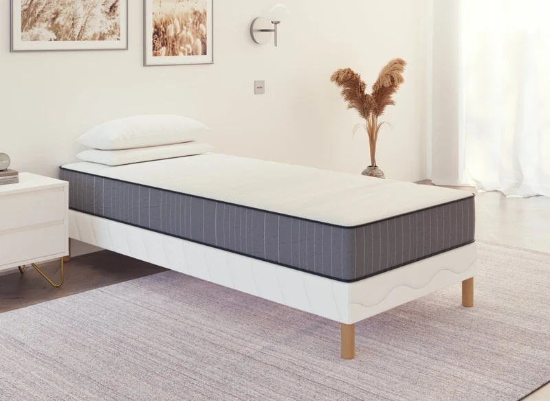 Base de cama tapizada de 90x190 cm + colchón de espuma de 20 cm - AWAN
