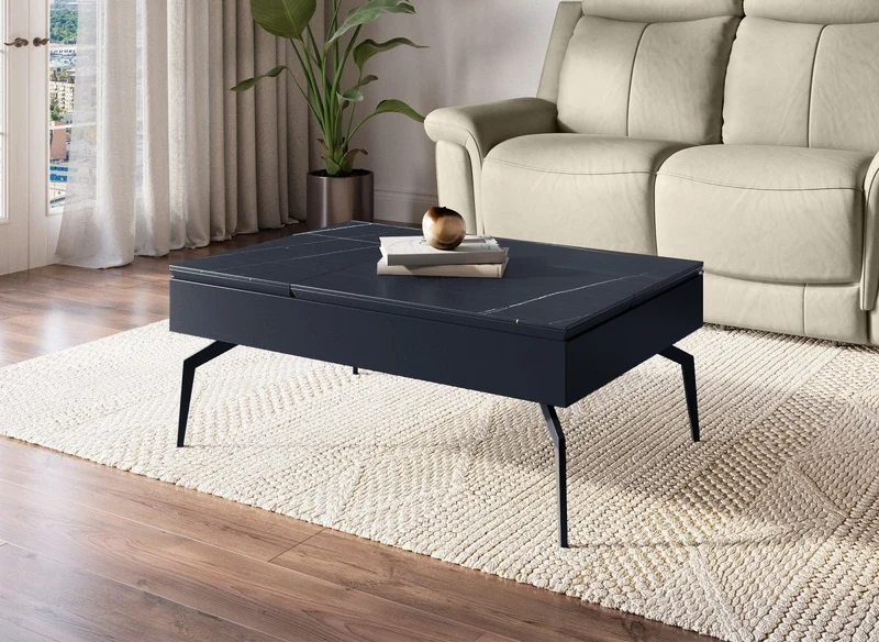 Mesa de centro de diseño SILVANA con tapa elevable en cerámica negra