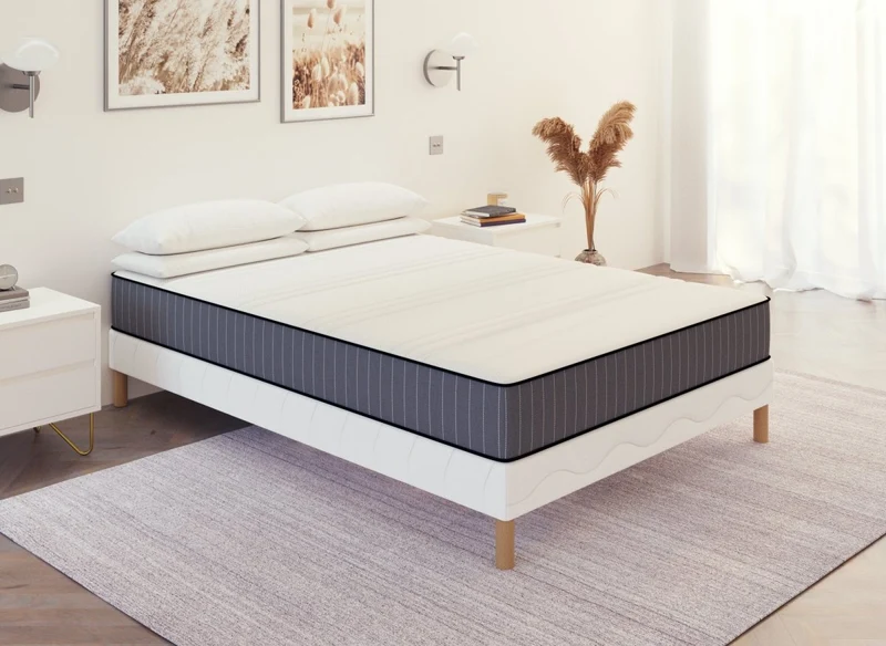 Base de cama tapizada de 160x200 cm + colchón de espuma de 20 cm - AWAN