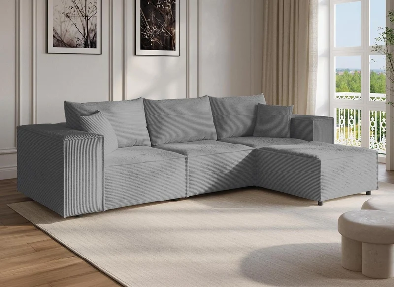 Sofá esquinero modular HARLEM en pana gris gruesa