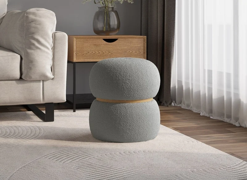 Puf de diseño NESSY en tejido con efecto piel de oveja gris