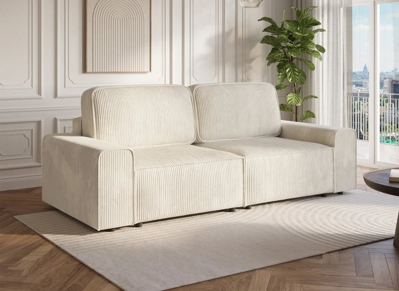 Sofá convertible de 3 plazas con almacenaje DONA en pana gruesa beige