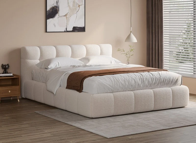 Cama contenedor de tela bouclé crudo GEORGINA 140x190 cm