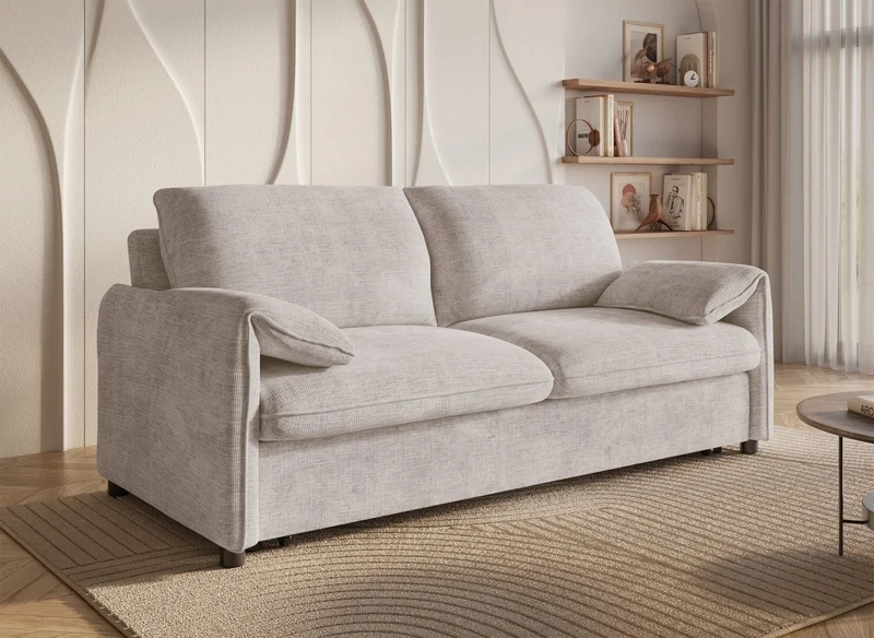 Sofá cama LAMAR de 3 plazas en terciopelo jaspeado beige