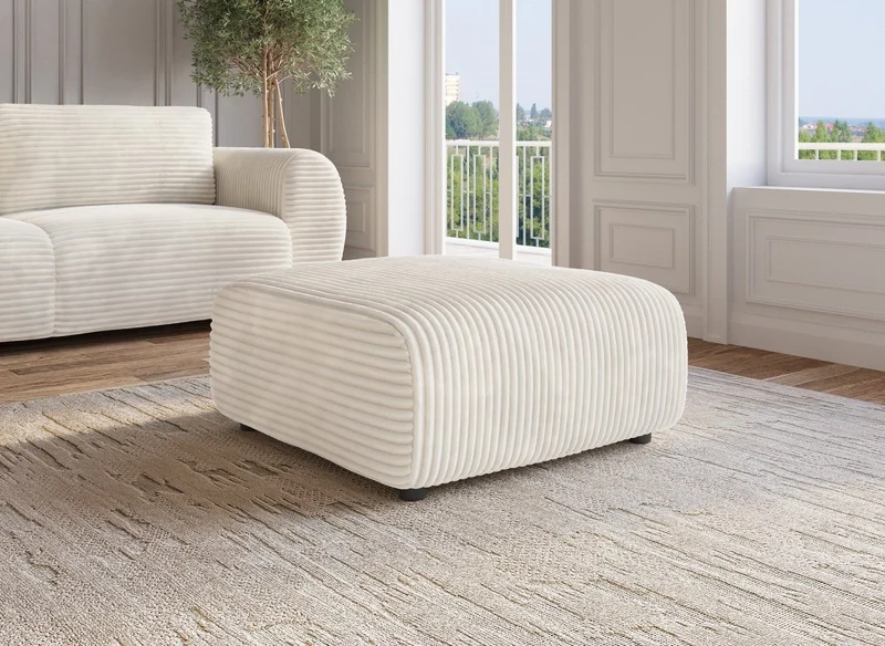 Puf TILDA de terciopelo beige suave de rayas anchas
