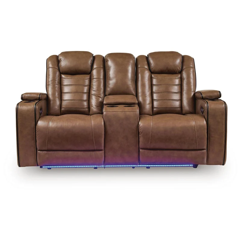 Signature Design by Ashley Gruaro PCU1420018 Power Reclining Loveseat with Console & Adjutasble Headrest