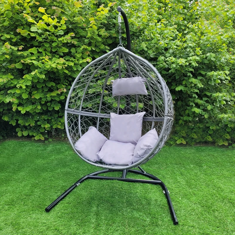 Silla Huevo Banco Colgante de Ratán Patio Exterior Interior Gris | con Cojines