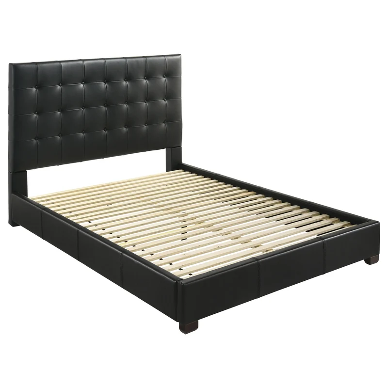 Coaster Furniture Medley 315911BLKQ Genuine Leather Queen Panel Platform Bed - Black