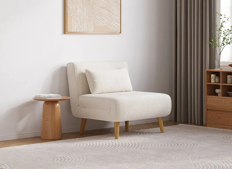 Sillón convertible TONKA en tejido efecto piel de oveja color crudo