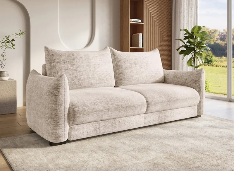 Sofá convertible de 3 plazas COLBY con almacenaje en terciopelo jaspeado beige