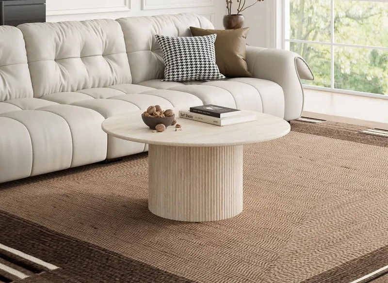 Mesa de centro redonda DHARA en mármol compuesto beige