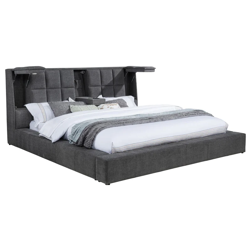 Coaster Furniture Dreux 315948GRYKE Upholstered Eastern King Panel Platform Bed - Grey