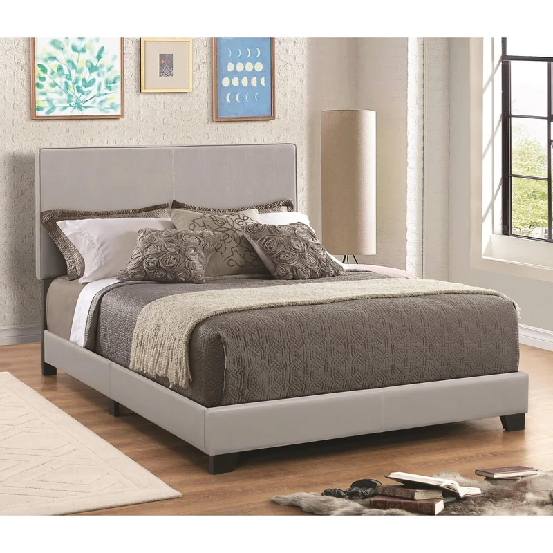 Coaster Furniture Dorian 300763KE Faux Leather Upholstered Eastern King Panel Bed - Grey