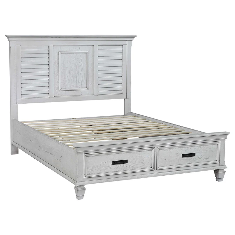 Coaster Furniture Franco 205330Q Wood Queen Storage Panel Bed - Distressed White