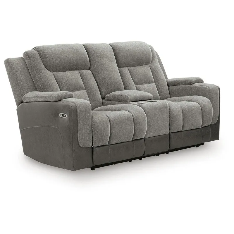 Signature Design by Ashley Mixed Motion PC8350518 Power Reclining Loveseat with Console & Adjutasble Headrest