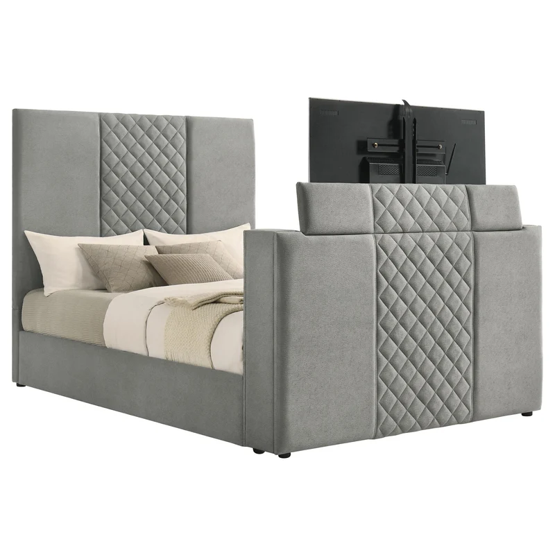 Coaster Furniture Tara 315994Q 61-inch Upholstered Queen Panel TV Bed - Grey