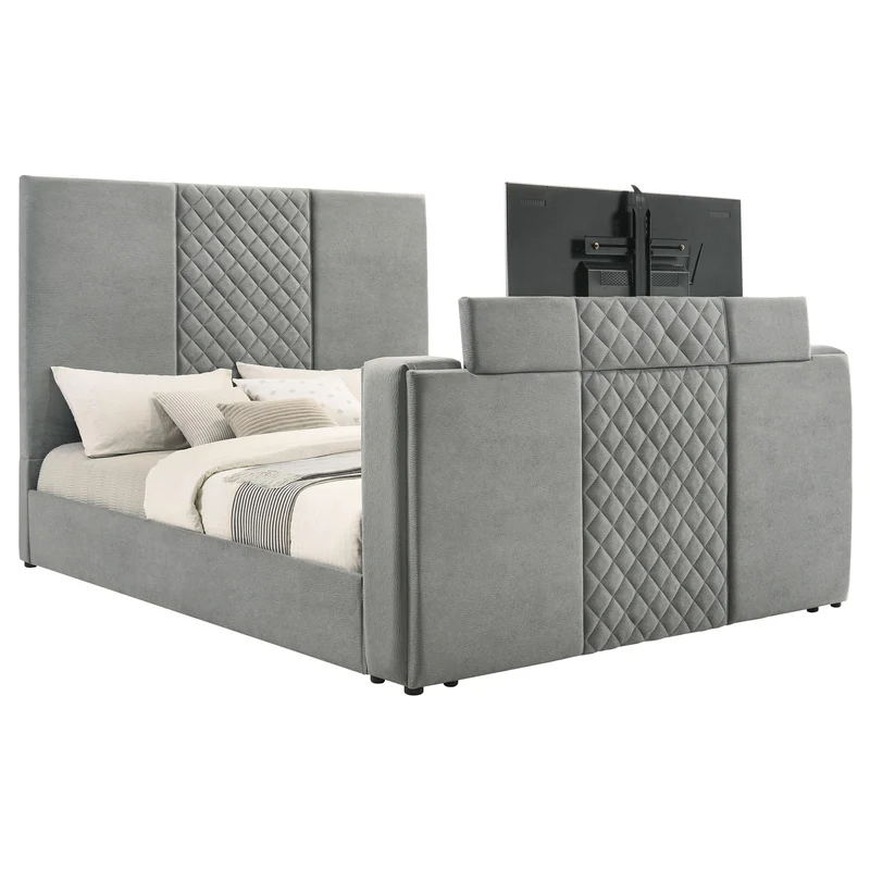 Coaster Furniture Tara 315994KE 61-inch Upholstered Eastern King Panel TV Bed - Grey