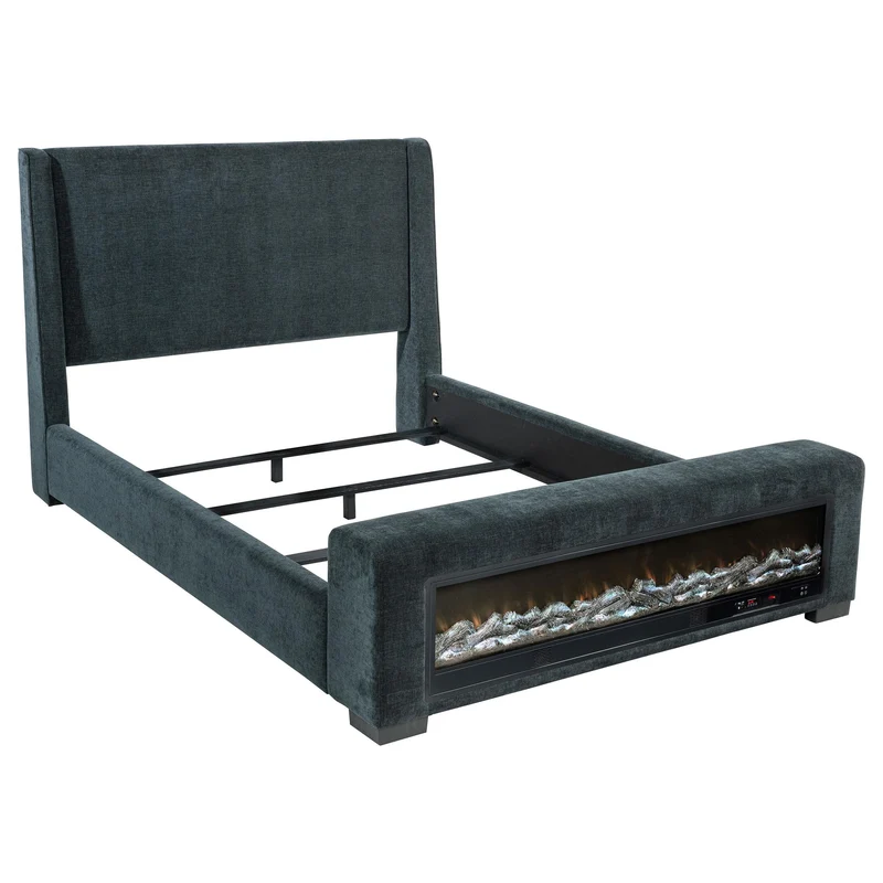 Coaster Furniture Preston 305821KE Upholstered Eastern King Audio Flame Visualizer Bed - Dark Blue