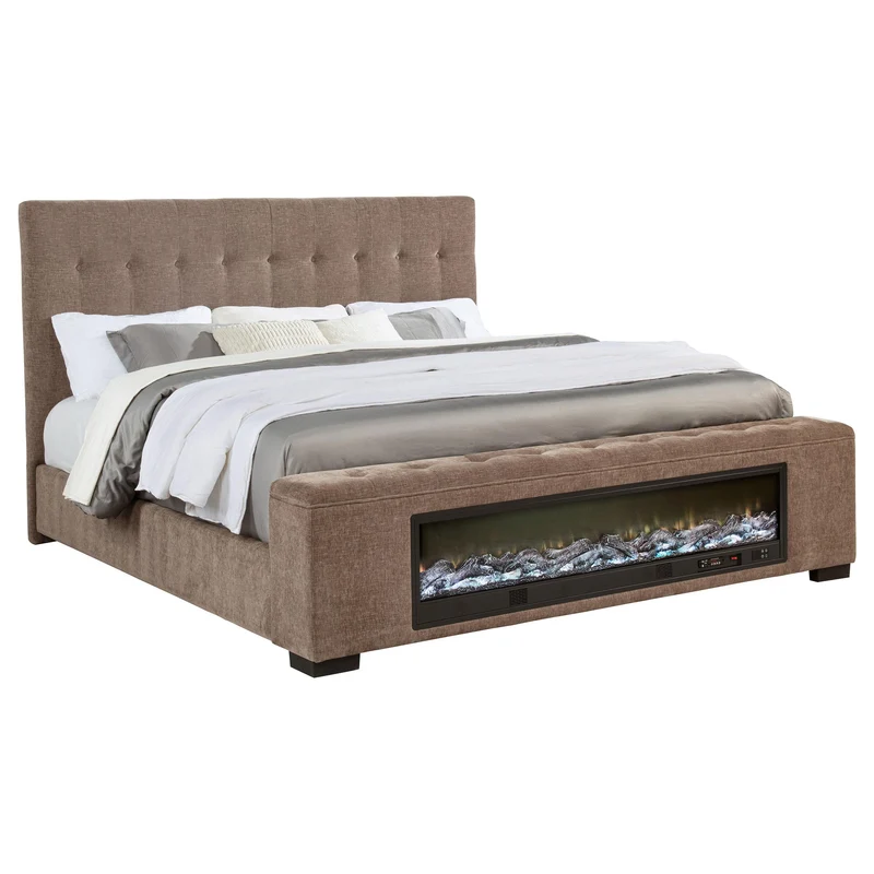 Coaster Furniture Senna 305811KE Upholstered Eastern King Audio Flame Visualizer Bed - Brown