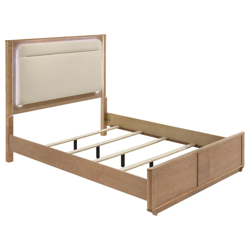 Coaster Furniture Leanne 223131Q Queen LED Panel Bed - Off White/Light Oak