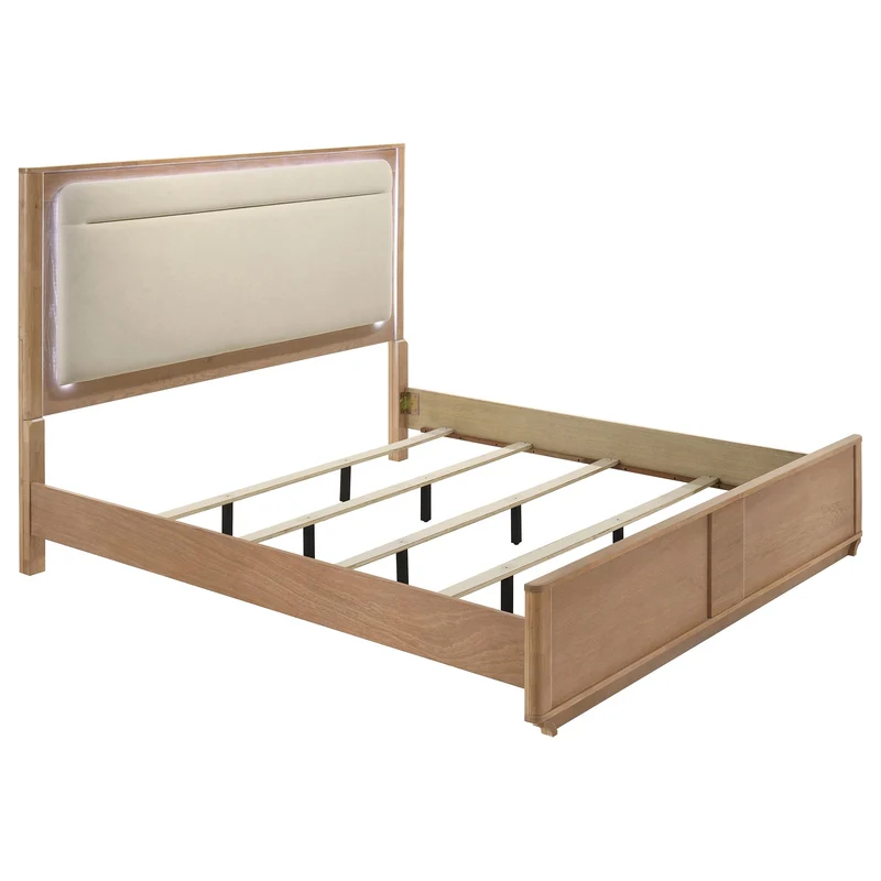 Coaster Furniture Leanne 223131KE Eastern King LED Panel Bed - Off White/Light Oak
