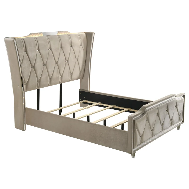 Coaster Furniture Lorient 222661Q Queen LED Upholstered Wingback Bed - Ivory/Camel