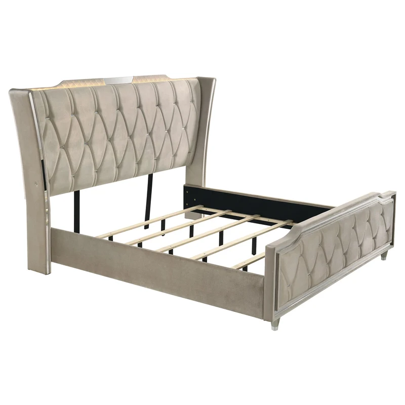Coaster Furniture Lorient 222661KE Eastern King LED Upholstered Bed - Ivory/Camel