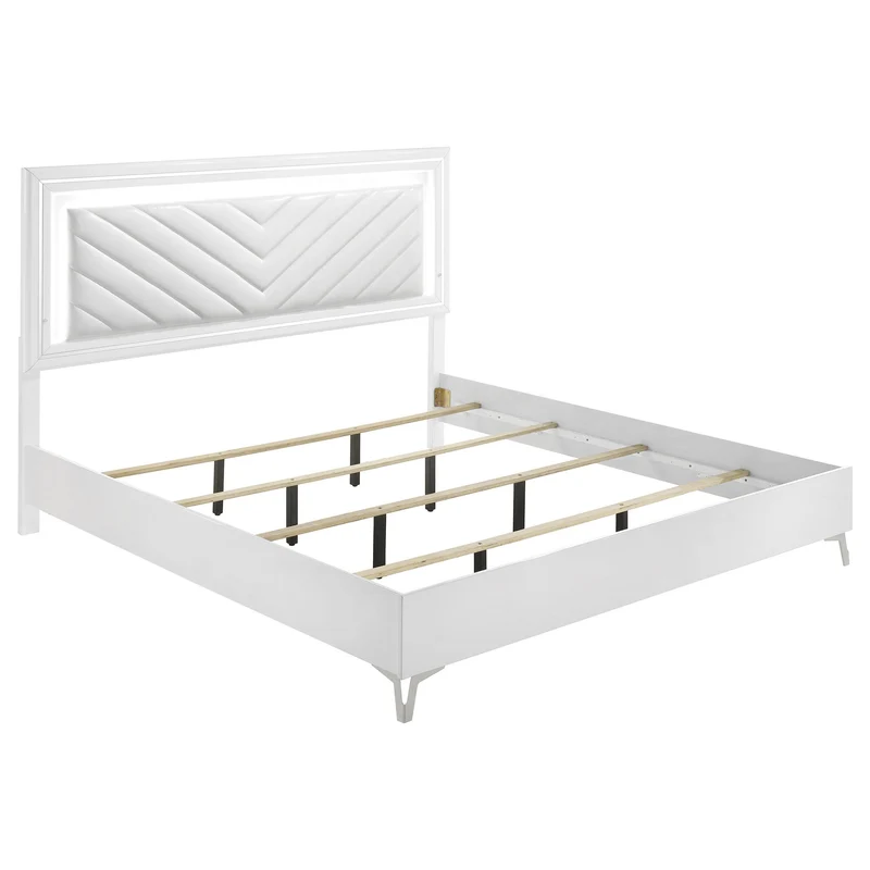 Coaster Furniture Cassia 215791KE Eastern King LED Panel Bed - White High Gloss