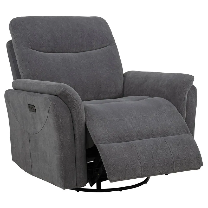 Coaster Furniture Adler 610443P Upholstered Power Swivel Glider Recliner - Charcoal Grey