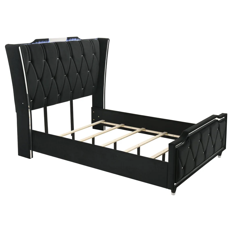 Coaster Furniture Lorient 223161Q Queen LED Upholstered Wingback Bed - Black
