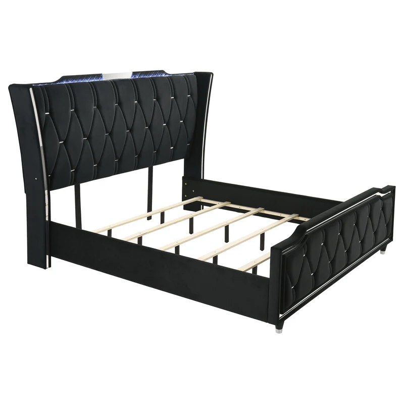 Coaster Furniture Lorient 223161KE Eastern King LED Upholstered Bed - Black
