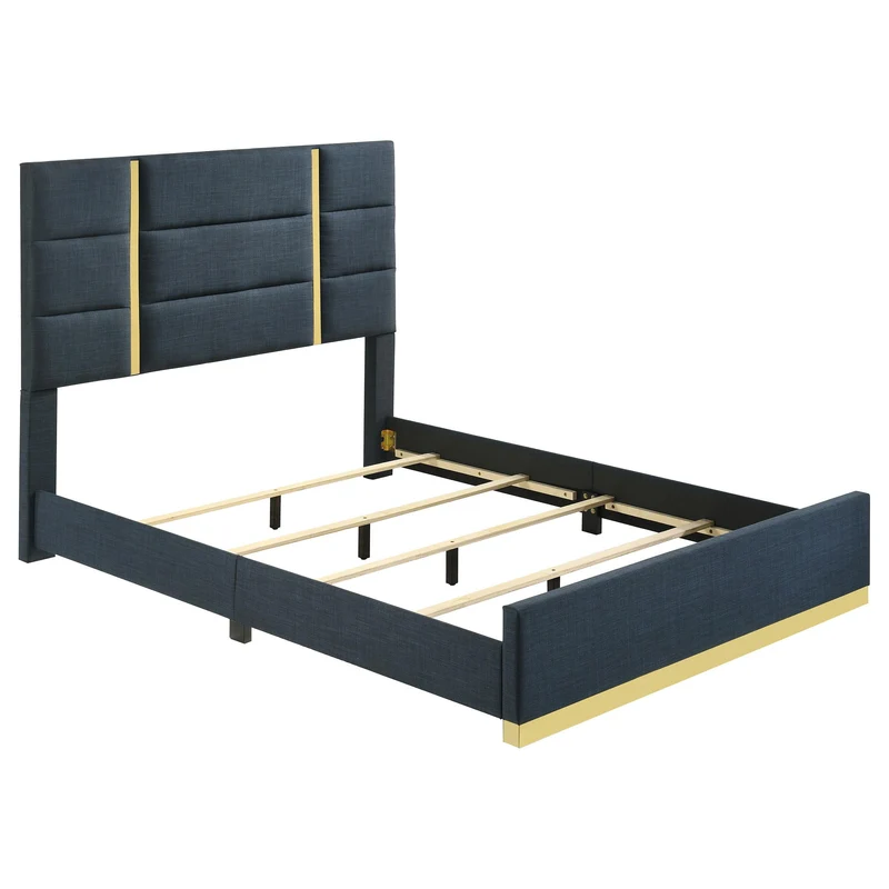Coaster Furniture Ines 223091NVYQ 56-inch Fabric Upholstered Queen Panel Bed - Navy