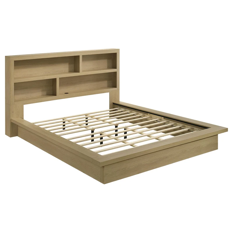 Coaster Furniture Hendricks 222650KE Eastern King Bookcase Headboard Platform Bed - Light Oak