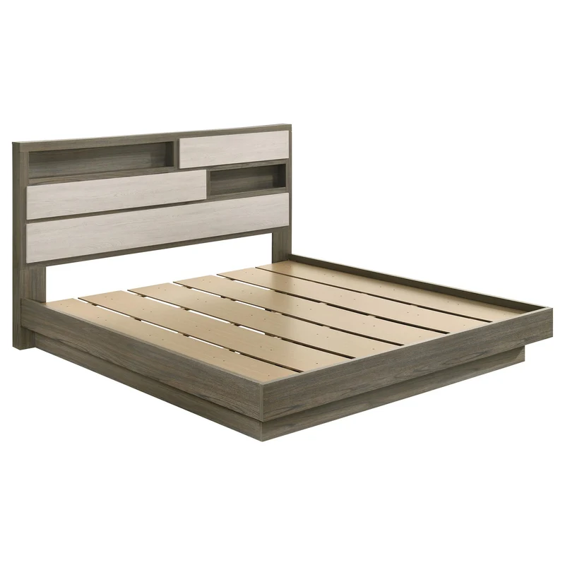 Coaster Furniture Fenwick 224981KE Eastern King Bed Bookcase Headboard - Grey Oak