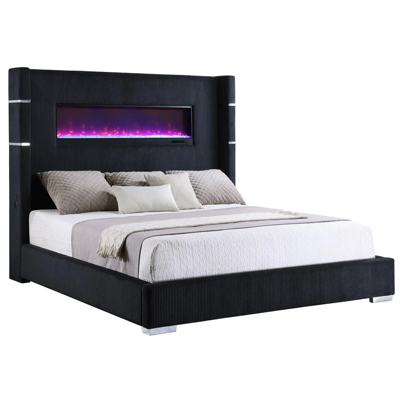 Coaster Furniture Tisdall 306031Q Upholstered Queen Flame Visualizer Bed - Black