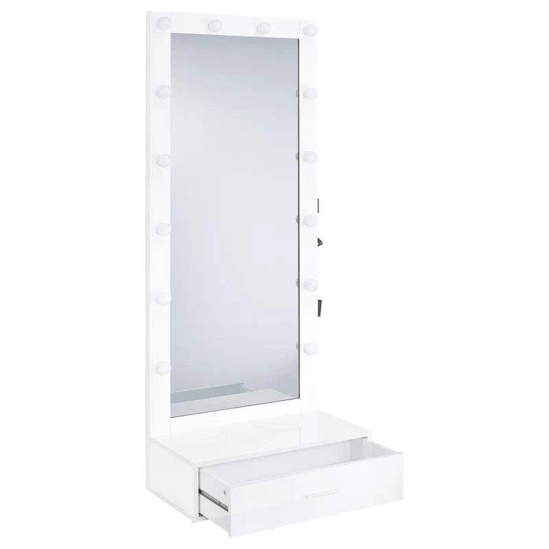 Coaster Furniture Spector 960954 1-drawer Lighted Full-Length Floor Mirror - White High Gloss