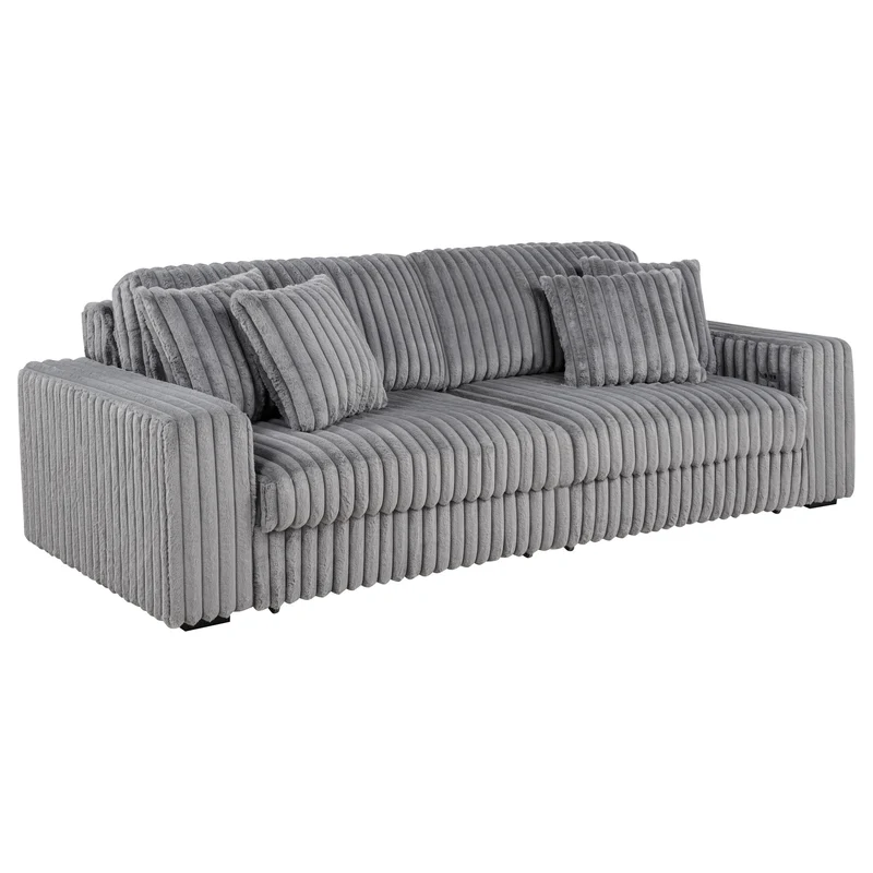 Coaster Furniture Jacana 600536P Corduroy Upholstered Dual Power Chaise Sofa - Grey