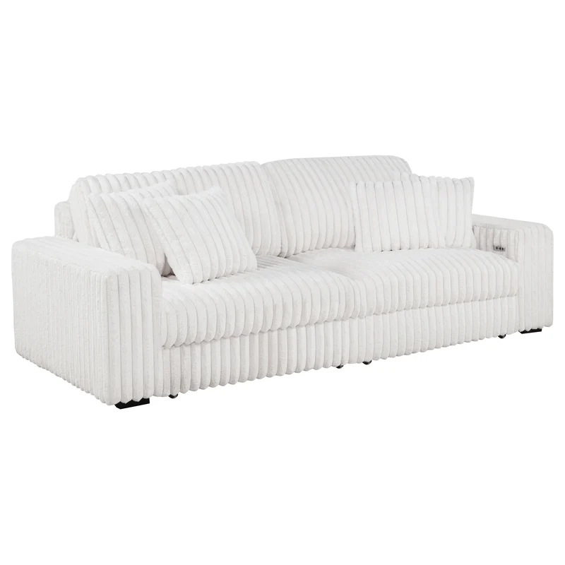 Coaster Furniture Jacana 600535P Corduroy Upholstered Dual Power Chaise Sofa - Ivory