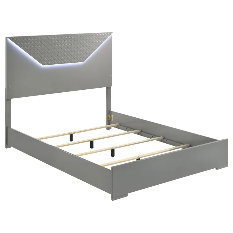 Coaster Furniture Ives 224971Q Queen Panel Bed LED Headboard - Grey High Gloss