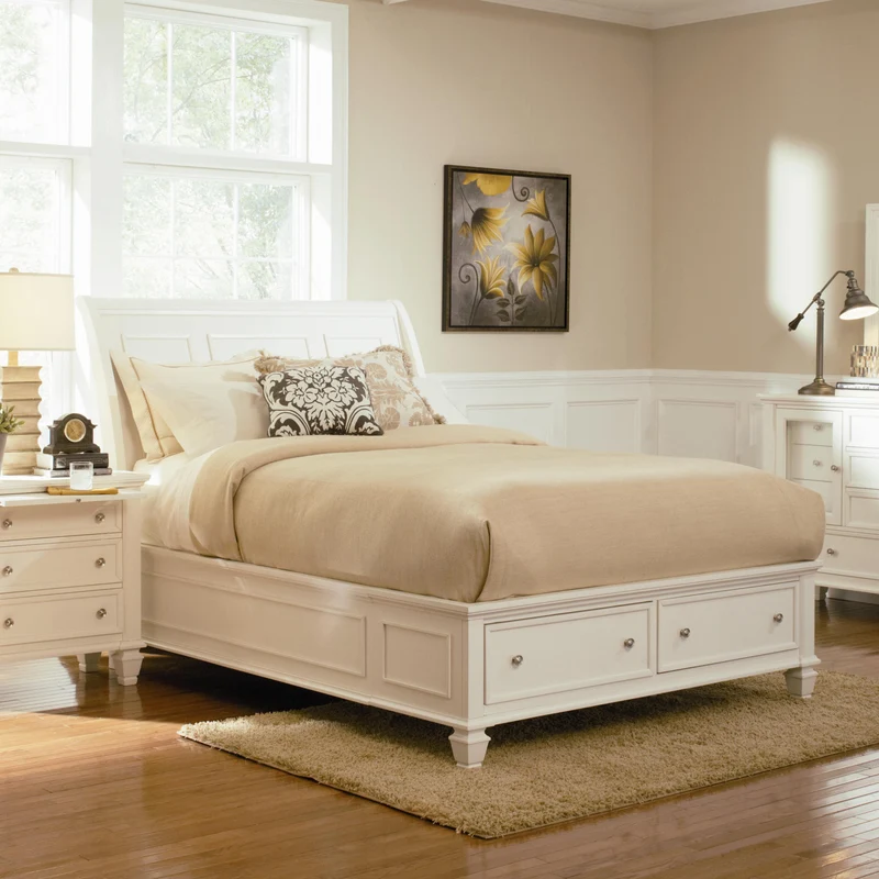 Coaster Furniture Sandy Beach 201309Q Wood Queen Storage Panel Bed - Cream White