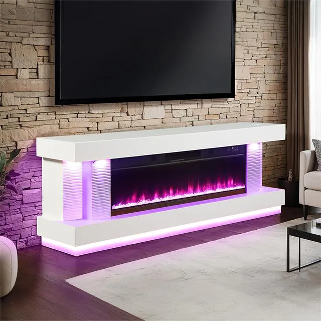 Furniture of America Peseux FM-AC8009WH-TV 71" TV Stand with Electric Fire Place