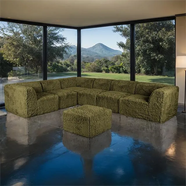 Furniture of America Nappi FM62102GR-SECT-L+OT Large L-Sectional with Ottoman