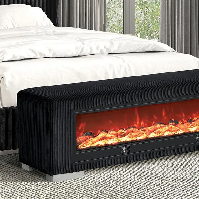 Furniture of America Elnath FM-BN6001BB Bench with Visual Wood Log Fireplace