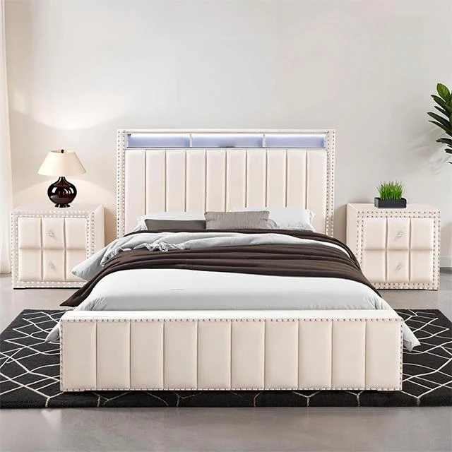 Furniture of America Farese SL7001BG-Q-3PC-2NS Queen Bed with 2 Nightstands
