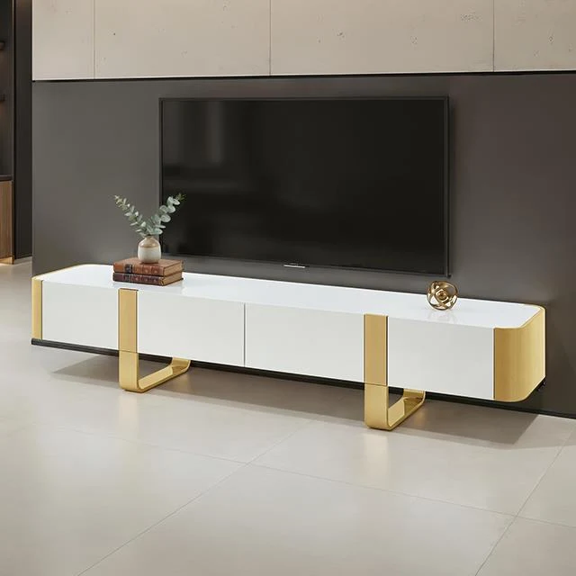 Furniture of America Larvik FM-AC8027GD-TV TV Stand White with Gold Frame