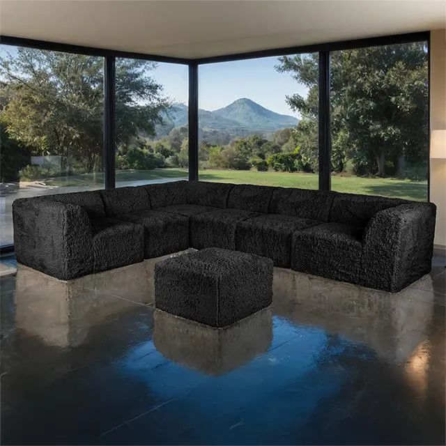 Furniture of America Nappi FM62102BK-SECT-L+OT Large L-Sectional with Ottoman
