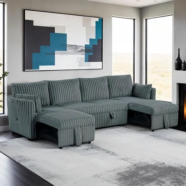 Furniture of America Denholme SL64002DG-SECT U-Sectional with Pull Out